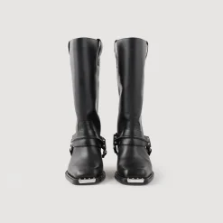 Bottines*SANDRO Bottes Biker En Cuir Noir