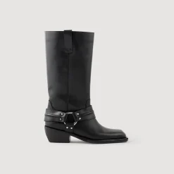 Bottines*SANDRO Bottes Biker En Cuir Noir