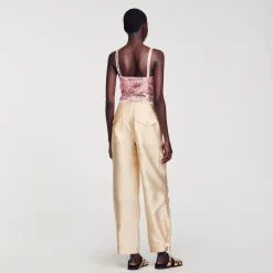 Pulls & Cardigans*SANDRO Brassière Courte Ornée De Perles Rose