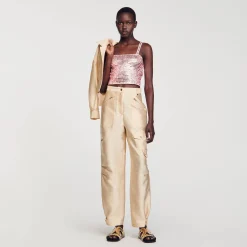 Pulls & Cardigans*SANDRO Brassière Courte Ornée De Perles Rose