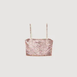 Pulls & Cardigans*SANDRO Brassière Courte Ornée De Perles Rose