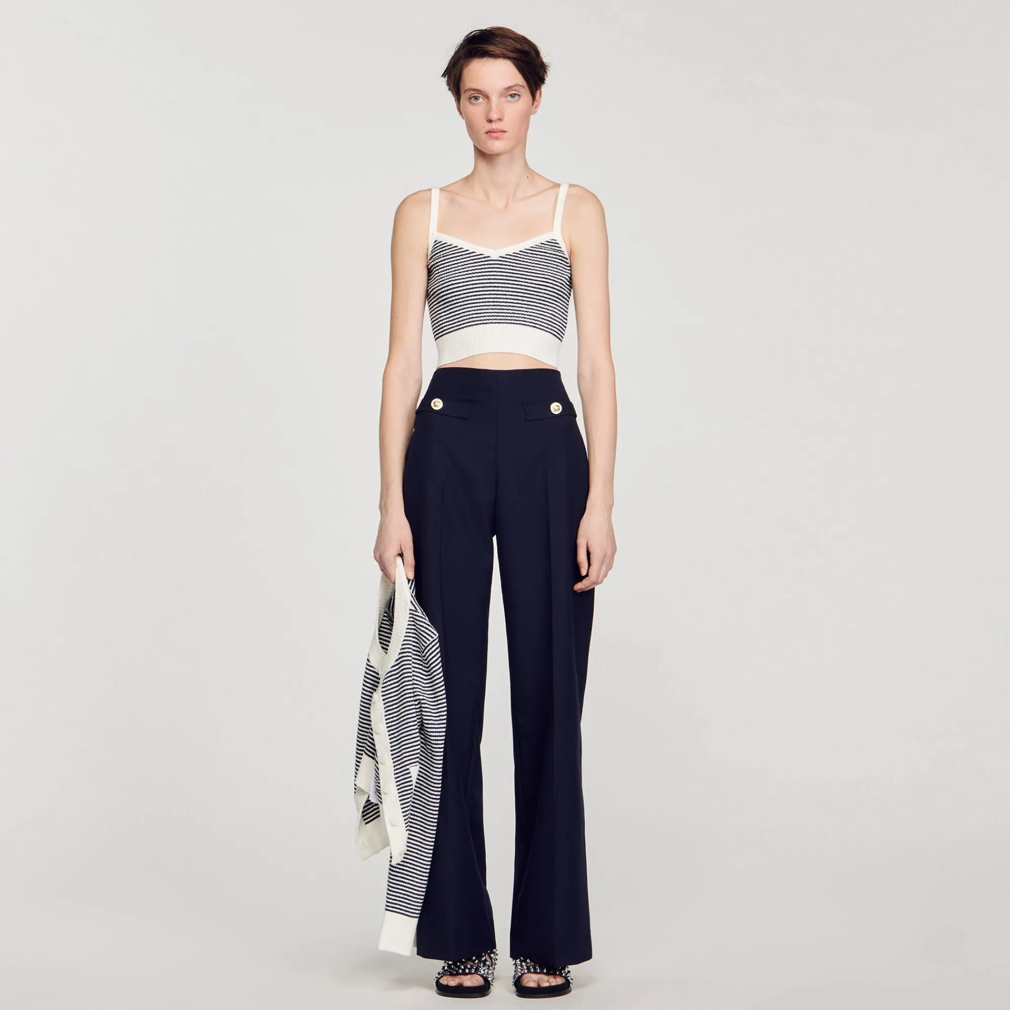 Ensembles|Pulls & Cardigans*SANDRO Brassière En Maille Rayée Ecru / Bleu
