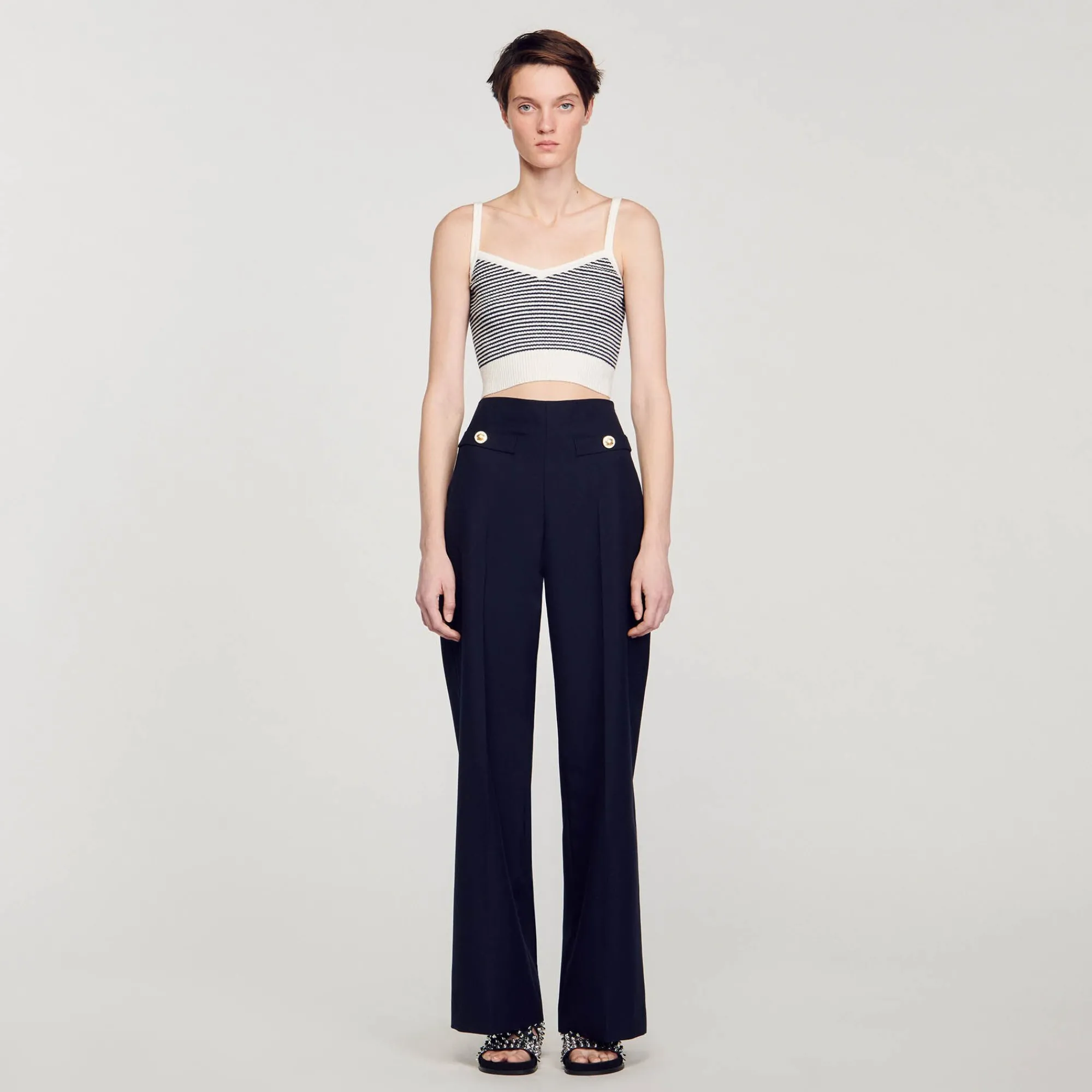 Ensembles|Pulls & Cardigans*SANDRO Brassière En Maille Rayée Ecru / Bleu