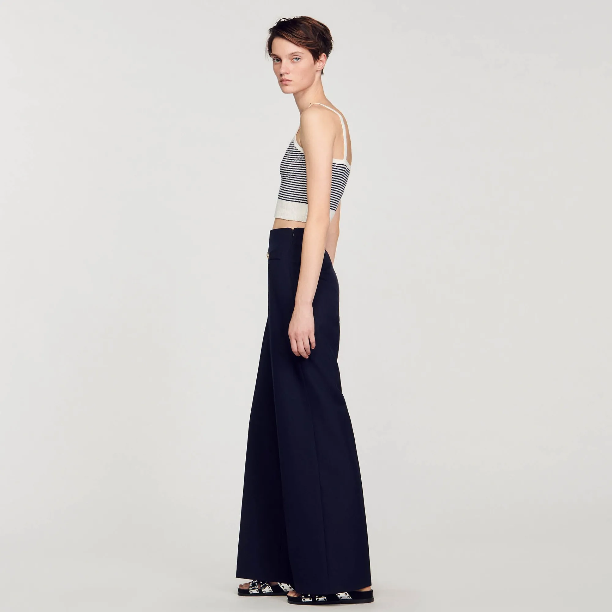 Ensembles|Pulls & Cardigans*SANDRO Brassière En Maille Rayée Ecru / Bleu