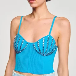 Pulls & Cardigans*SANDRO Bustier à Strass Coquillages Bleu