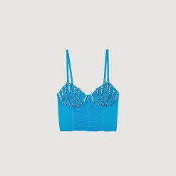 Pulls & Cardigans*SANDRO Bustier à Strass Coquillages Bleu
