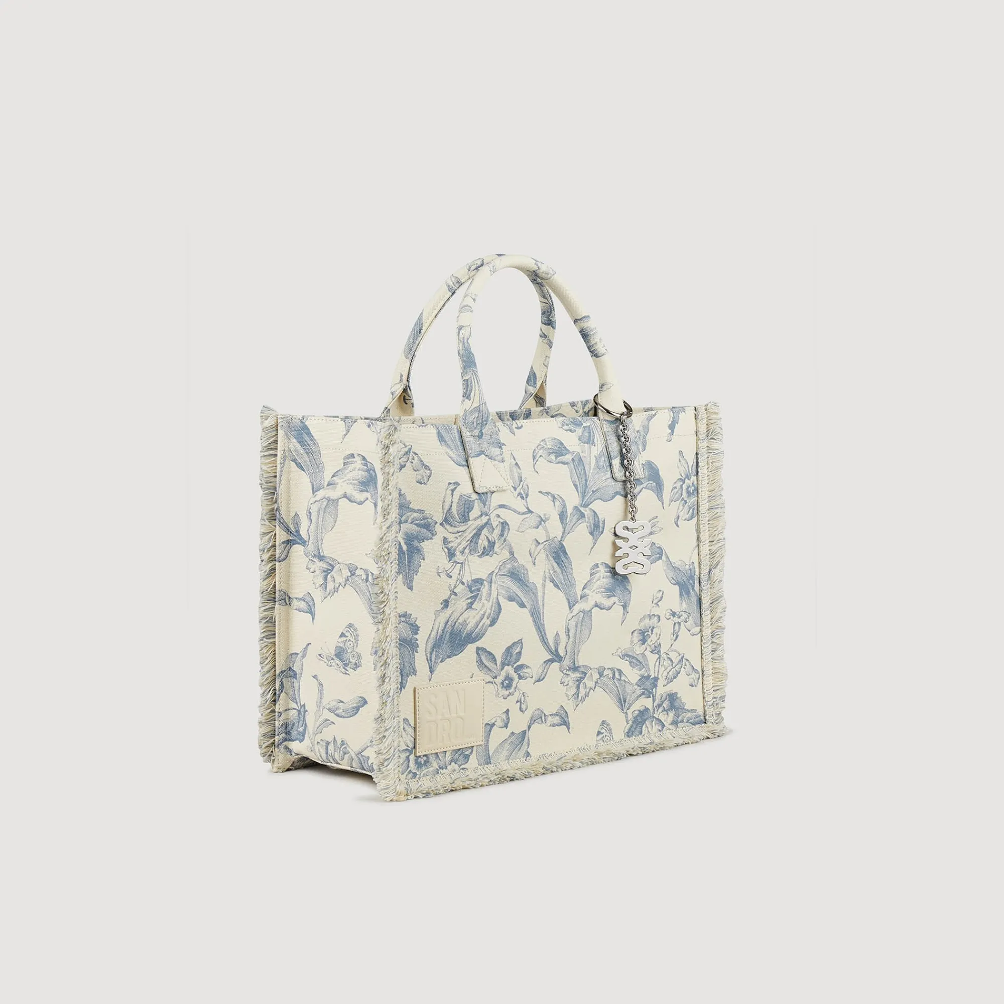 Sacs Cabas|Sacs Porté Épaule*SANDRO Cabas Kasbah En Toile Imprimée Ecru / Bleu