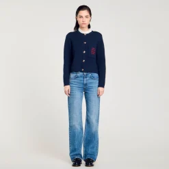 Pulls & Cardigans*SANDRO Cardicoat à Col Volanté Amovible Bleu marine