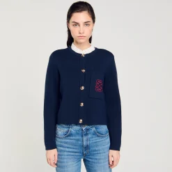 Pulls & Cardigans*SANDRO Cardicoat à Col Volanté Amovible Bleu marine