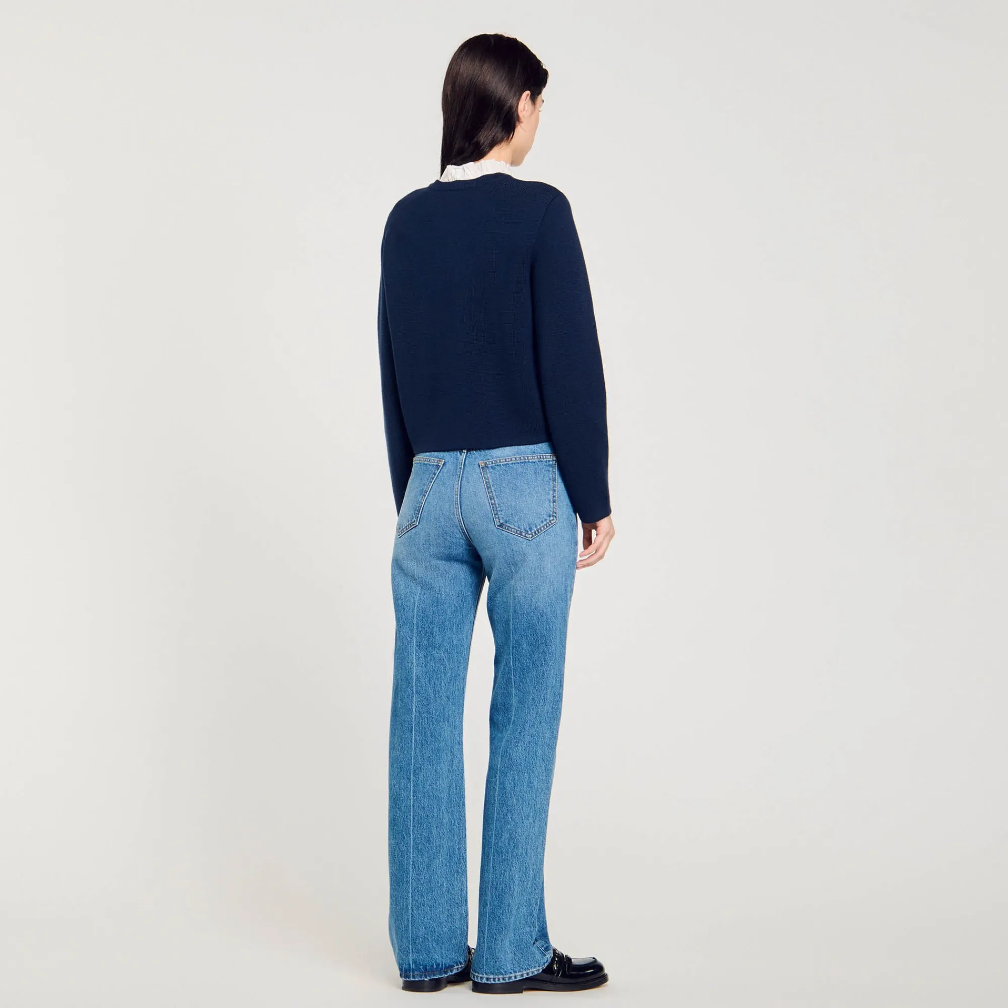 Pulls & Cardigans*SANDRO Cardicoat à Col Volanté Amovible Bleu marine