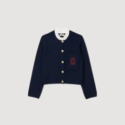 Pulls & Cardigans*SANDRO Cardicoat à Col Volanté Amovible Bleu marine