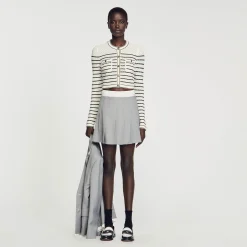 Ensembles|Pulls & Cardigans*SANDRO Cardicoat Court à Rayures Blanc / Noir