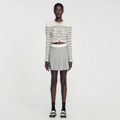 Ensembles|Pulls & Cardigans*SANDRO Cardicoat Court à Rayures Blanc / Noir
