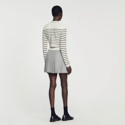 Ensembles|Pulls & Cardigans*SANDRO Cardicoat Court à Rayures Blanc / Noir