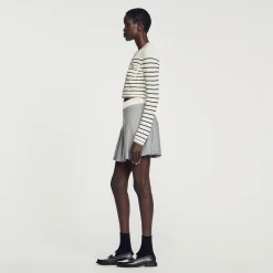 Ensembles|Pulls & Cardigans*SANDRO Cardicoat Court à Rayures Blanc / Noir
