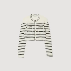 Ensembles|Pulls & Cardigans*SANDRO Cardicoat Court à Rayures Blanc / Noir