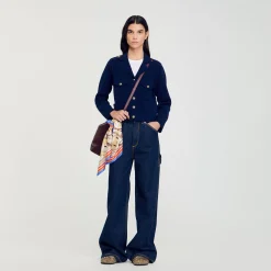 Pulls & Cardigans*SANDRO Cardicoat En Maille Bleu
