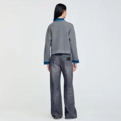 Pulls & Cardigans*SANDRO Cardicoat En Maille Et Jean Gris