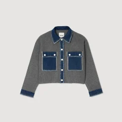 Pulls & Cardigans*SANDRO Cardicoat En Maille Et Jean Gris