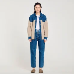 Pulls & Cardigans*SANDRO Cardicoat En Maille Et Jean Beige