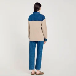 Pulls & Cardigans*SANDRO Cardicoat En Maille Et Jean Beige
