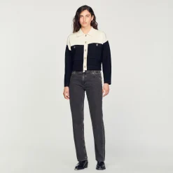 Pulls & Cardigans*SANDRO Cardicoat En Viscose Certifiée Ecru/Noir