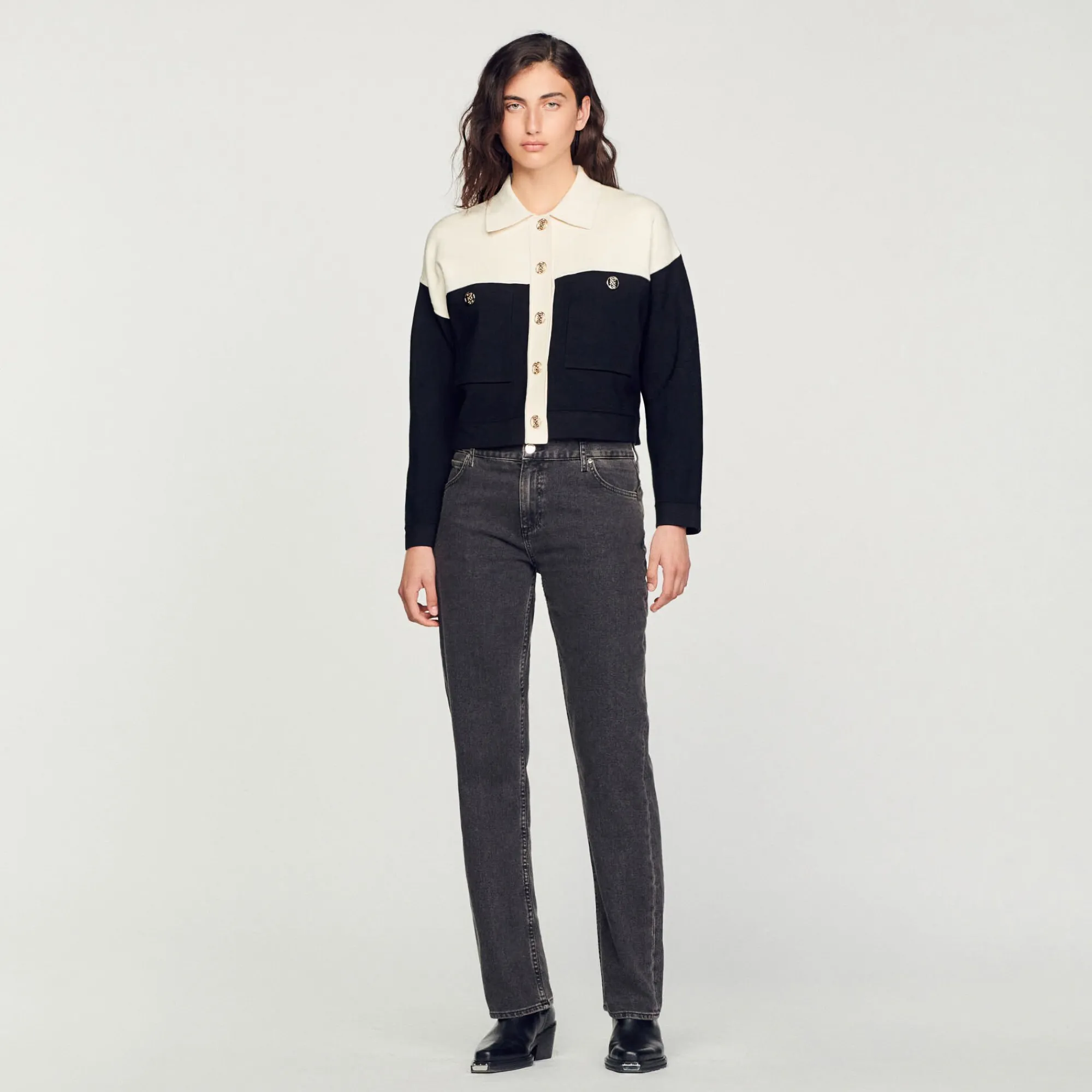 Pulls & Cardigans*SANDRO Cardicoat En Viscose Certifiée Ecru/Noir