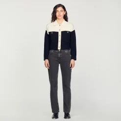 Pulls & Cardigans*SANDRO Cardicoat En Viscose Certifiée Ecru/Noir