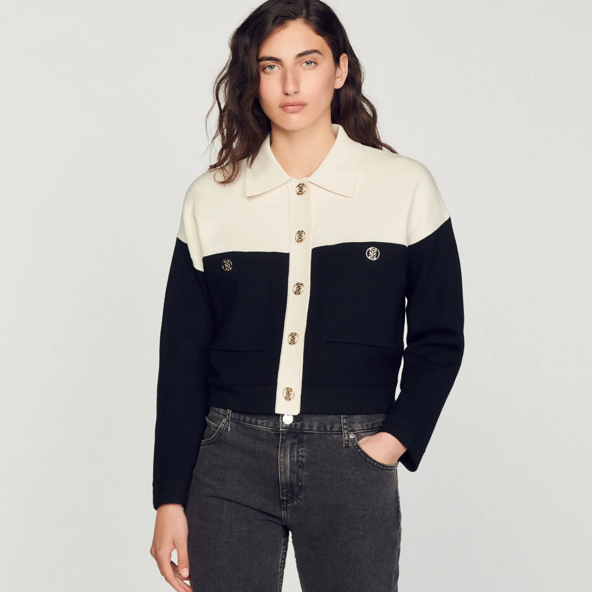 Pulls & Cardigans*SANDRO Cardicoat En Viscose Certifiée Ecru/Noir