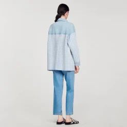 Pulls & Cardigans*SANDRO Cardicoat Pied-de-poule Bleu Ciel