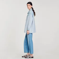 Pulls & Cardigans*SANDRO Cardicoat Pied-de-poule Bleu Ciel