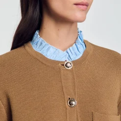 Pulls & Cardigans*SANDRO Cardigan à Col Volanté Amovible Camel