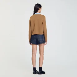 Pulls & Cardigans*SANDRO Cardigan à Col Volanté Amovible Camel