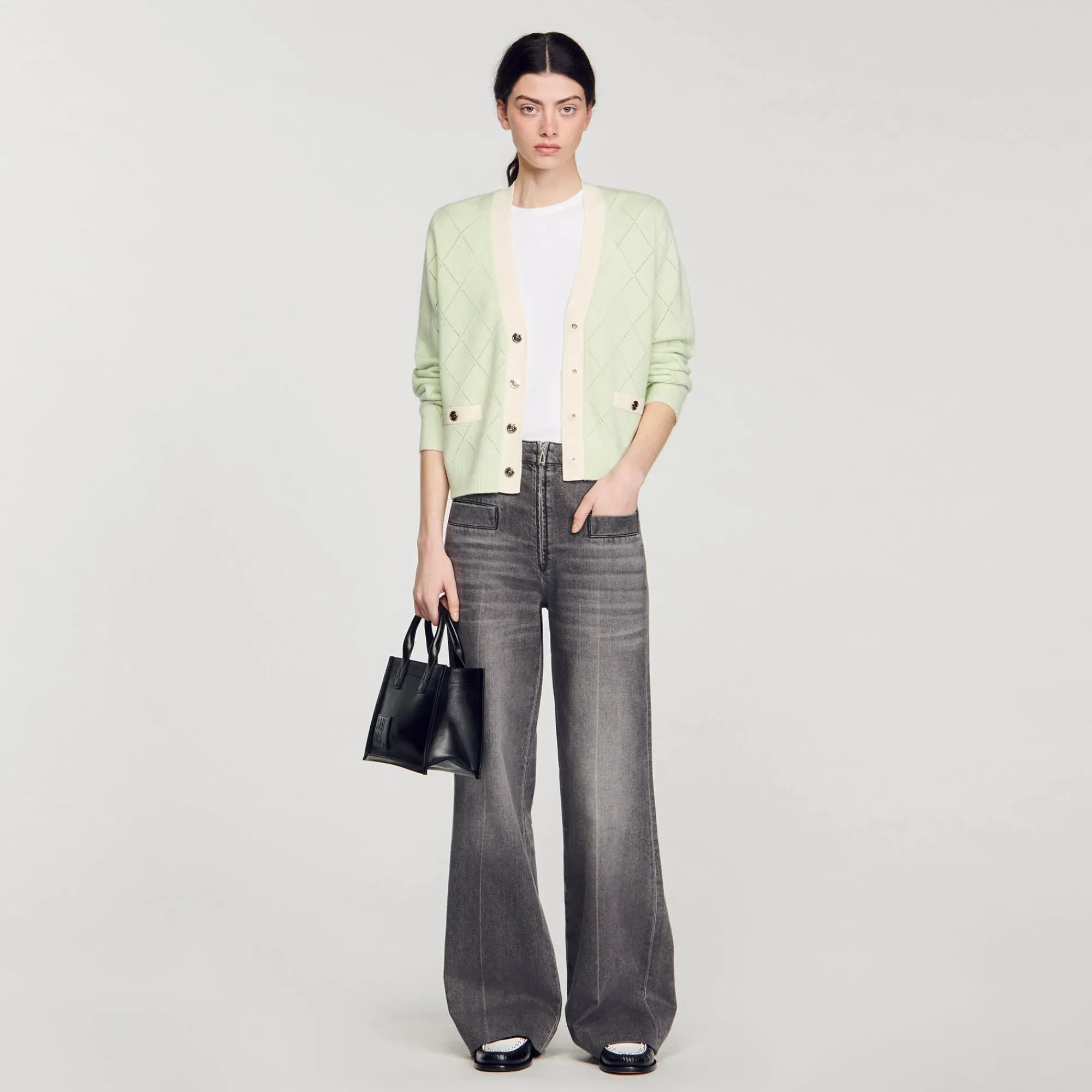 Pulls & Cardigans*SANDRO Cardigan Bicolore Vert Amande