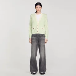 Pulls & Cardigans*SANDRO Cardigan Bicolore Vert Amande