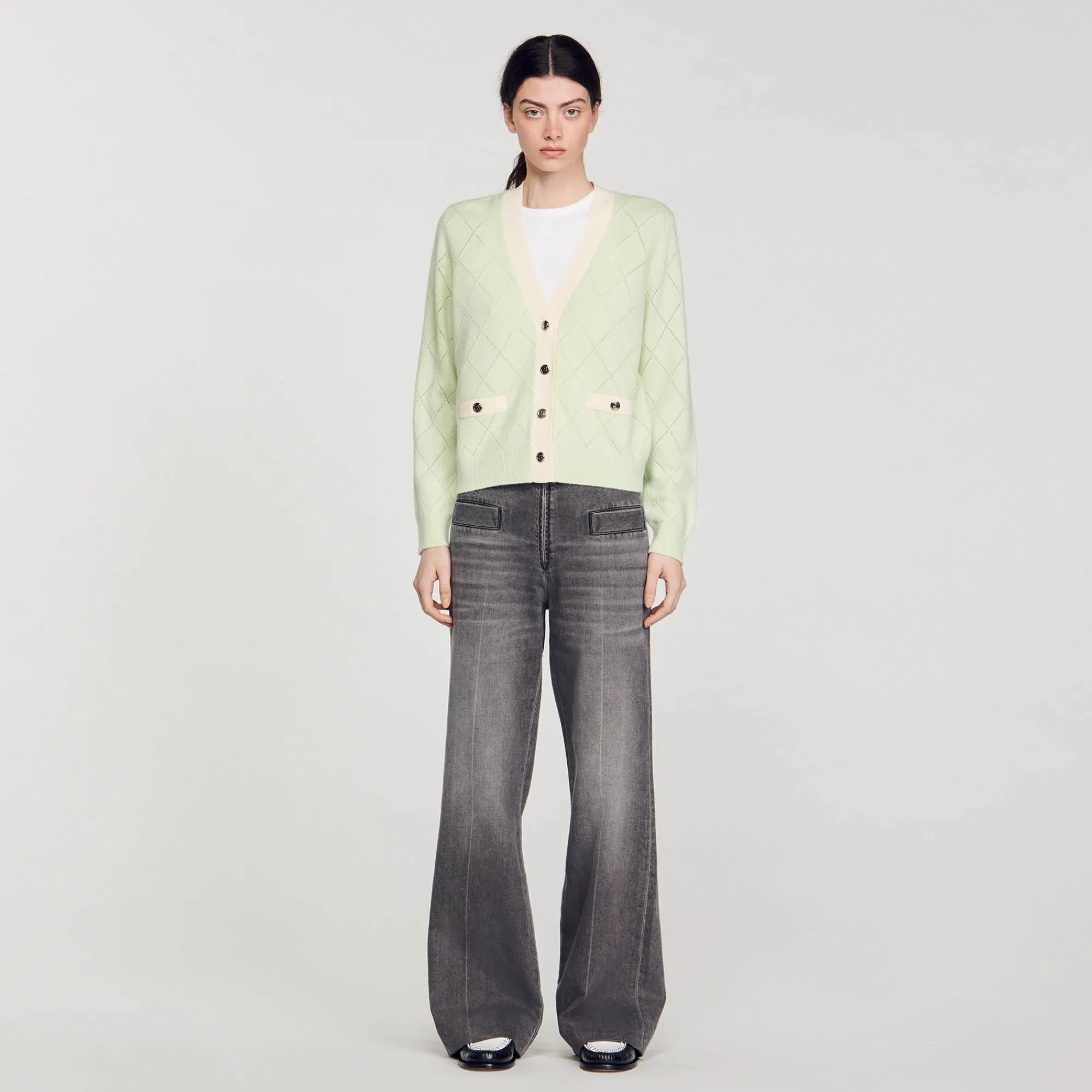Pulls & Cardigans*SANDRO Cardigan Bicolore Vert Amande