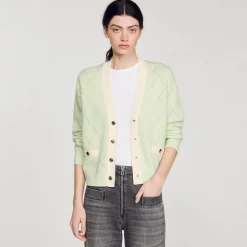 Pulls & Cardigans*SANDRO Cardigan Bicolore Vert Amande