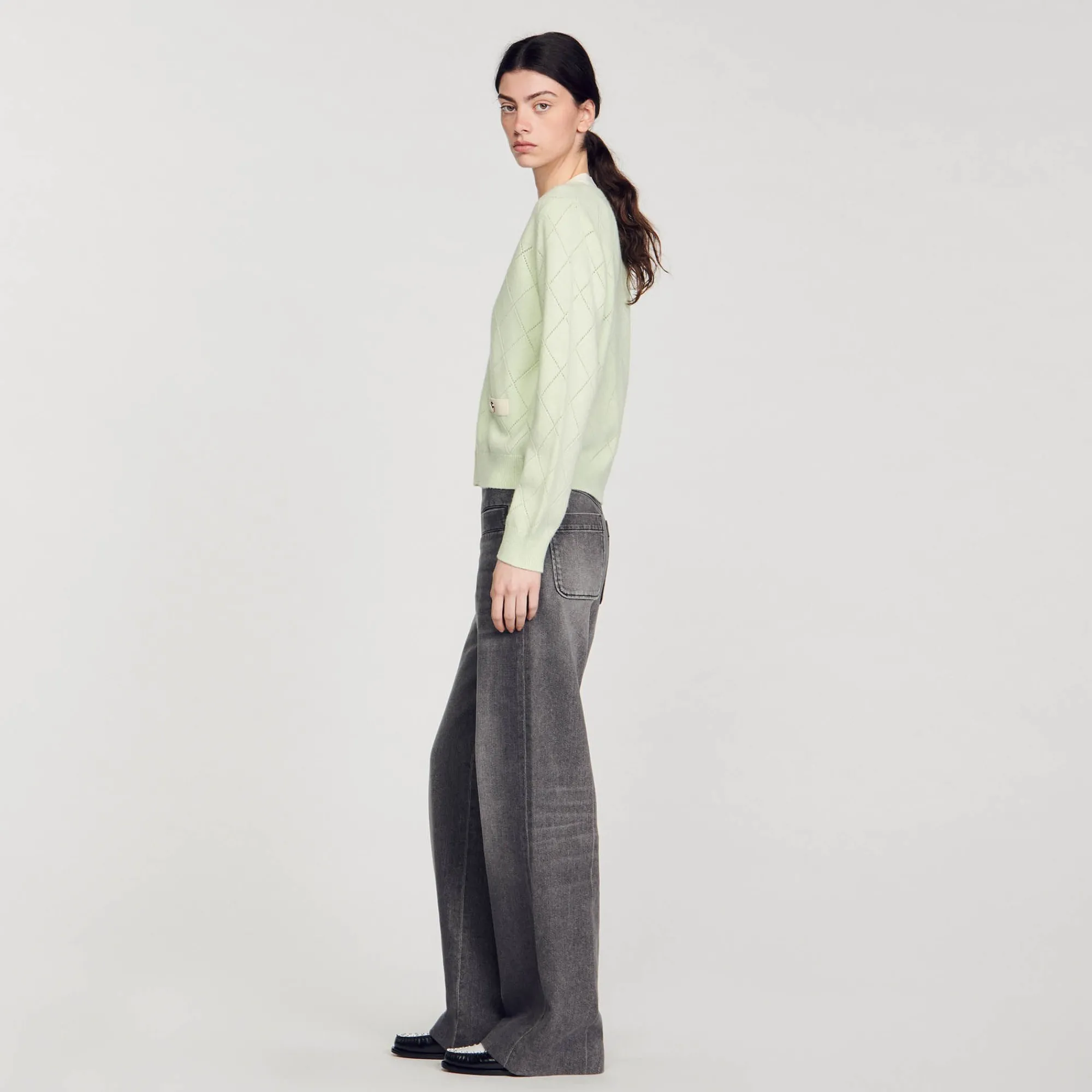 Pulls & Cardigans*SANDRO Cardigan Bicolore Vert Amande