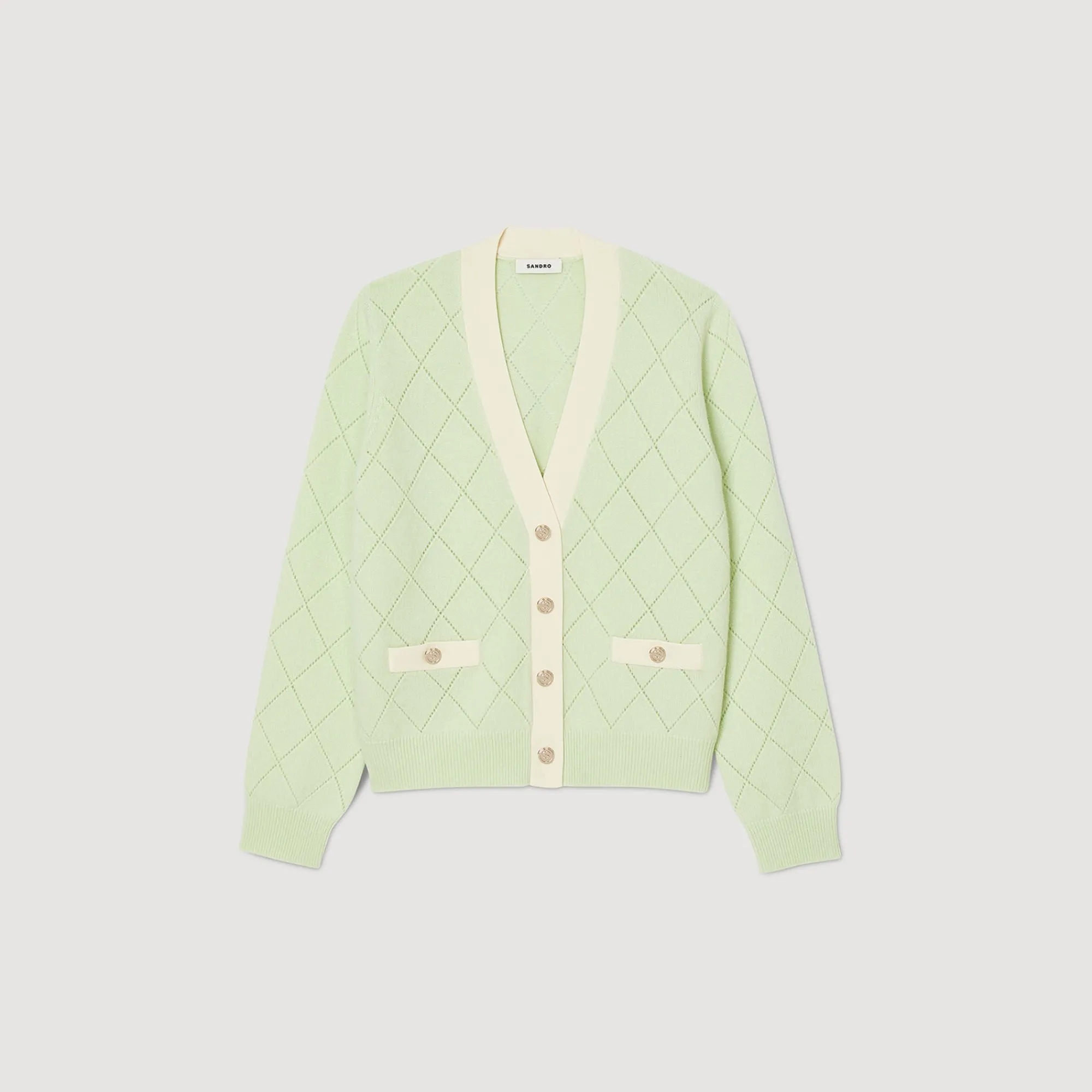 Pulls & Cardigans*SANDRO Cardigan Bicolore Vert Amande
