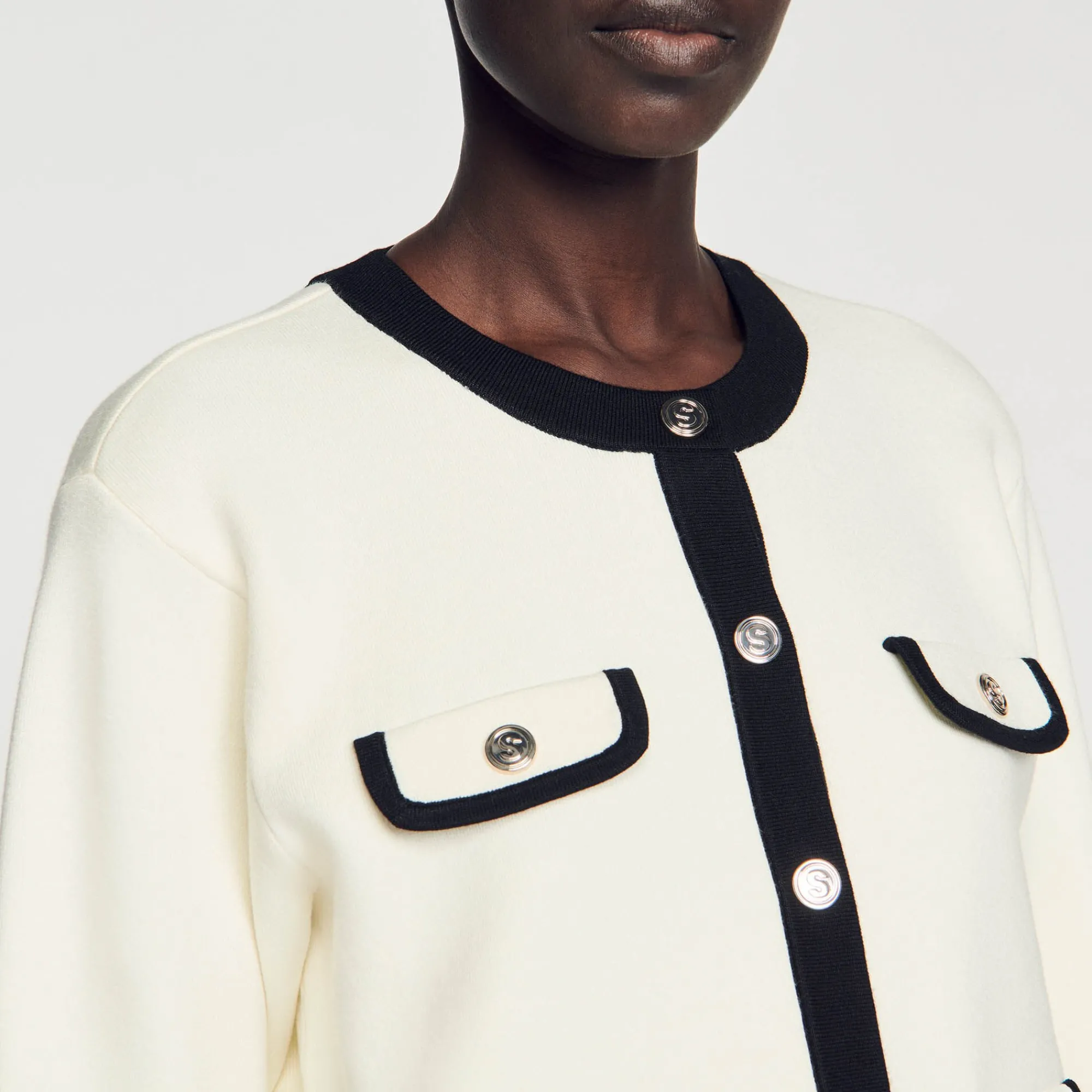 Pulls & Cardigans*SANDRO Cardigan Bicolore à Boutons Ecru