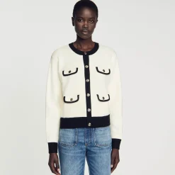 Pulls & Cardigans*SANDRO Cardigan Bicolore à Boutons Ecru