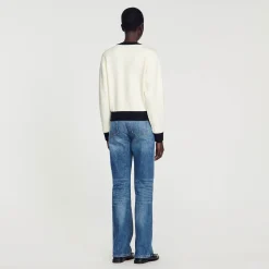 Pulls & Cardigans*SANDRO Cardigan Bicolore à Boutons Ecru