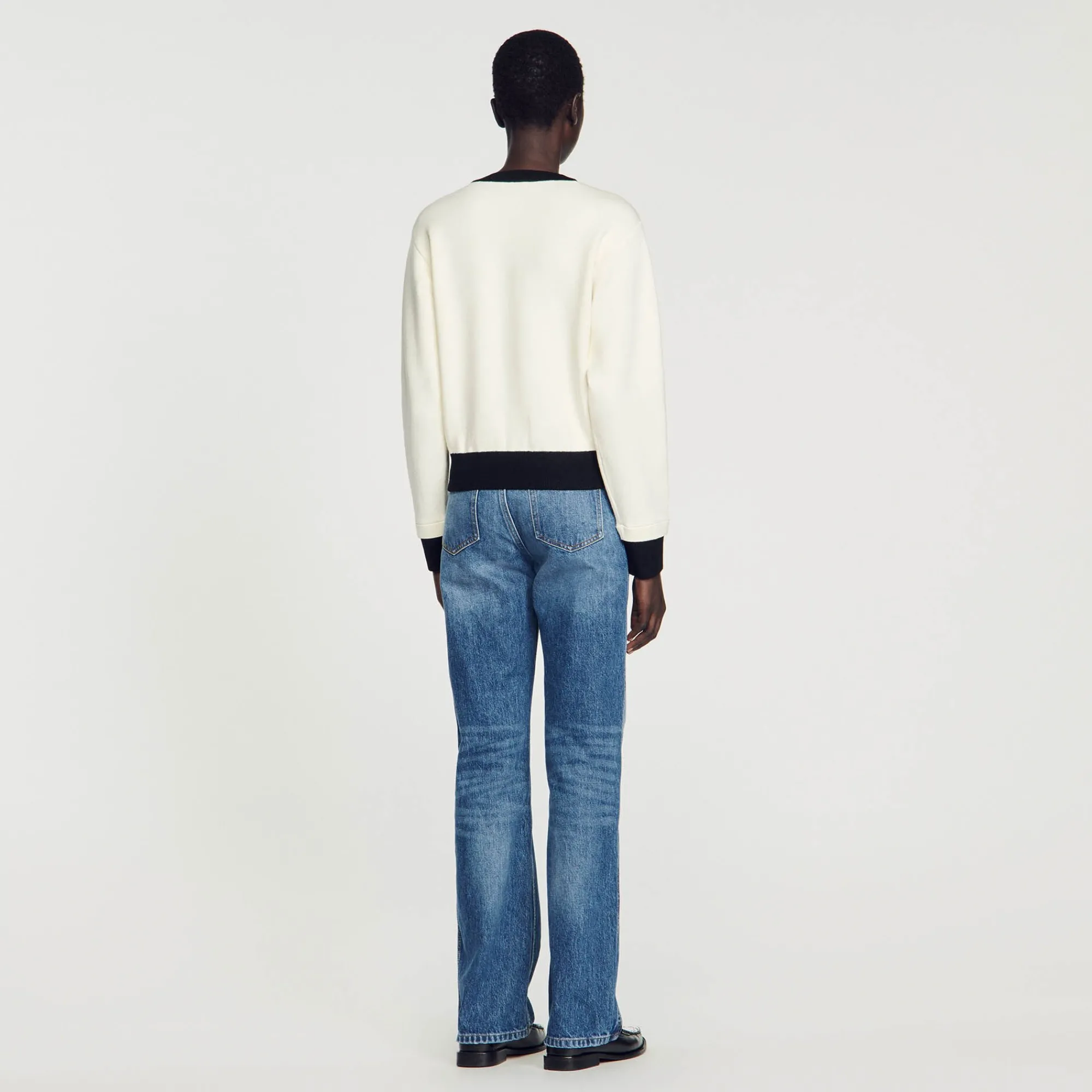 Pulls & Cardigans*SANDRO Cardigan Bicolore à Boutons Ecru