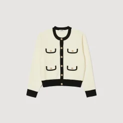 Pulls & Cardigans*SANDRO Cardigan Bicolore à Boutons Ecru