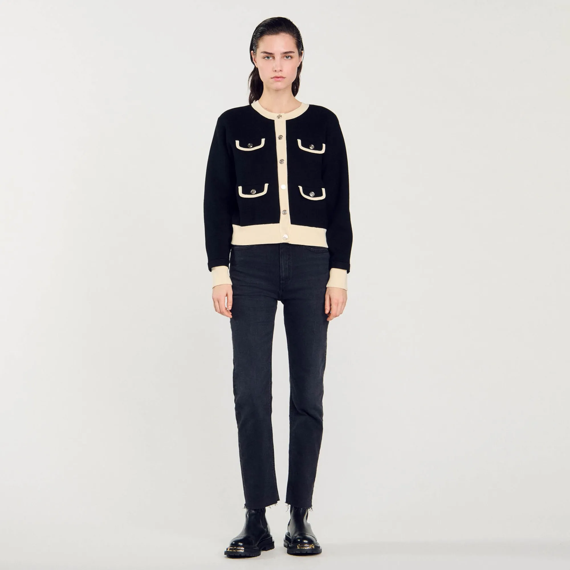 Pulls & Cardigans*SANDRO Cardigan Bicolore à Boutons Noir