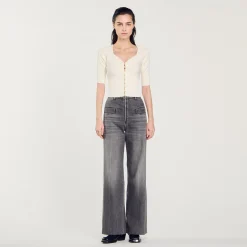 Pulls & Cardigans*SANDRO Cardigan Court Côtelé blanc