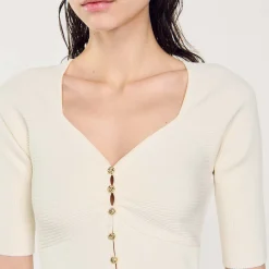 Pulls & Cardigans*SANDRO Cardigan Court Côtelé blanc