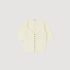Pulls & Cardigans*SANDRO Cardigan Court Côtelé blanc