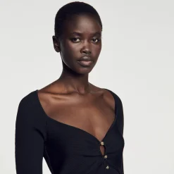 Pulls & Cardigans*SANDRO Cardigan Court Côtelé Noir