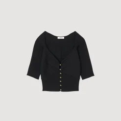 Pulls & Cardigans*SANDRO Cardigan Court Côtelé Noir